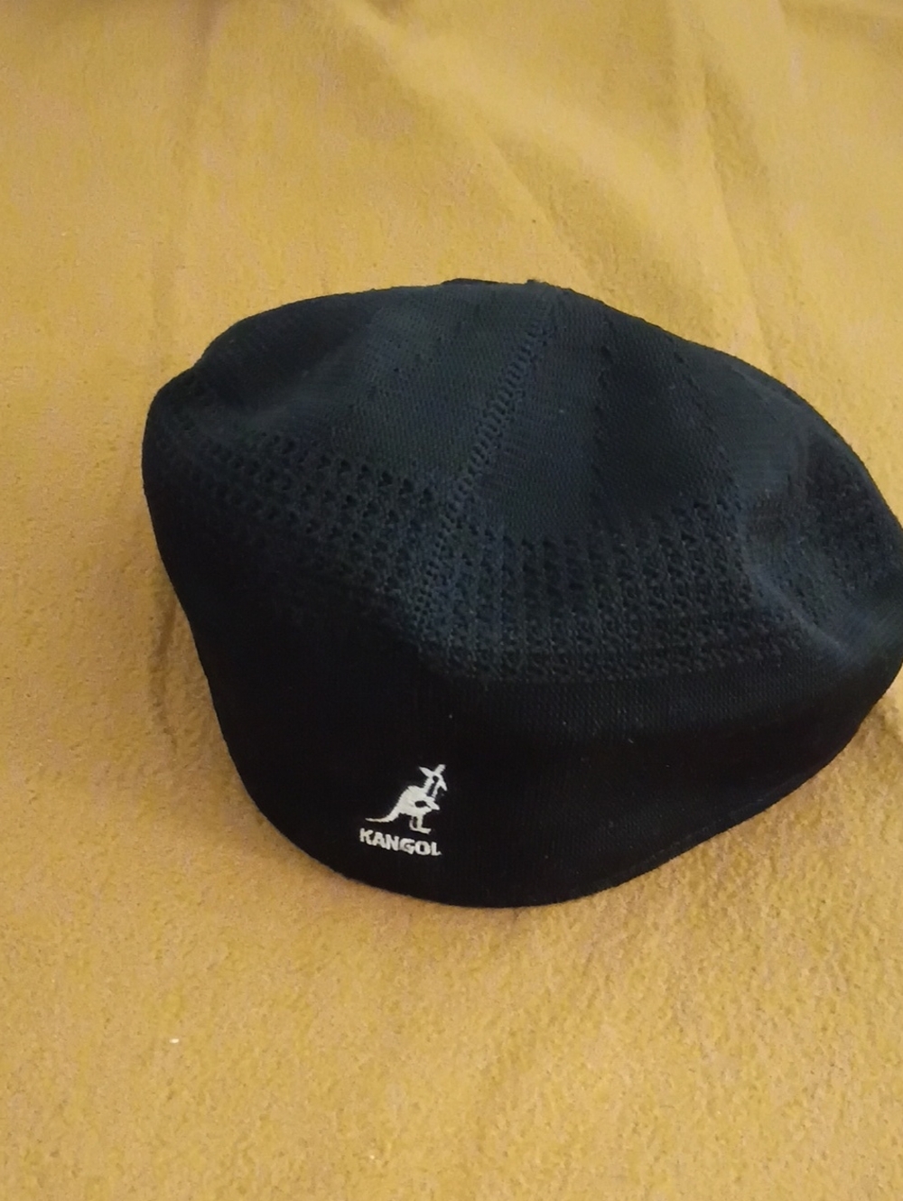 Kangol Black Knit Ventilated Beret with White Logo